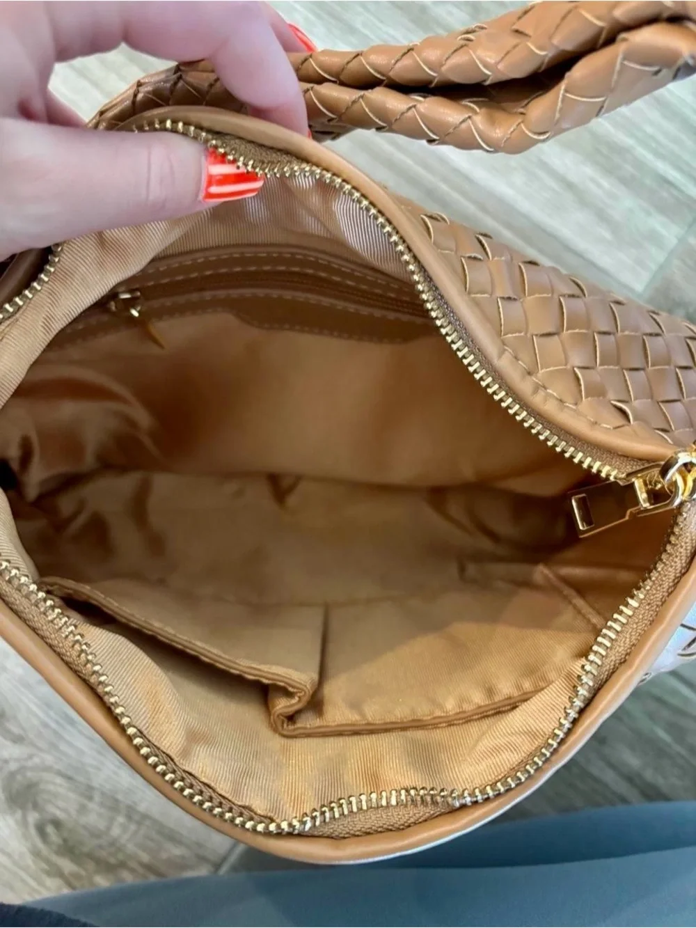 Melie Bianco Brown Knotted Woven Hobo Bag